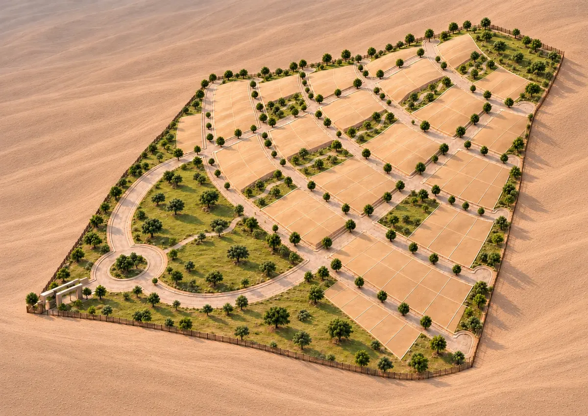 Vista conceptual del proyecto HAWAY con lotes sobre la ladera